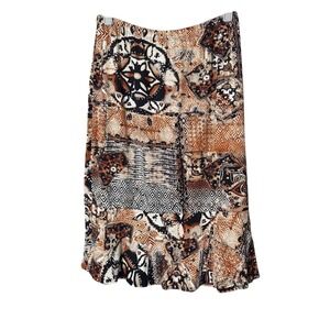 Chicos Skirt 0 Small Knee Length Ruffle Patchwork Boho Brown Tribal Western‎